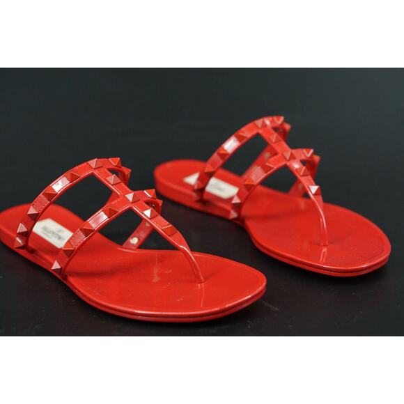 Valentino Rockstud Gladiator Thong Jelly PVC Sandals SZ 36 New Red Rosso $495 - Picture 9 of 11